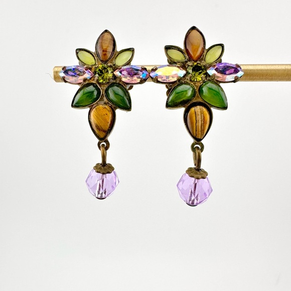 Sorrelli Earrings Floral Stud in Green, Purple, Golden and Natural Tones - Picture 4 of 6